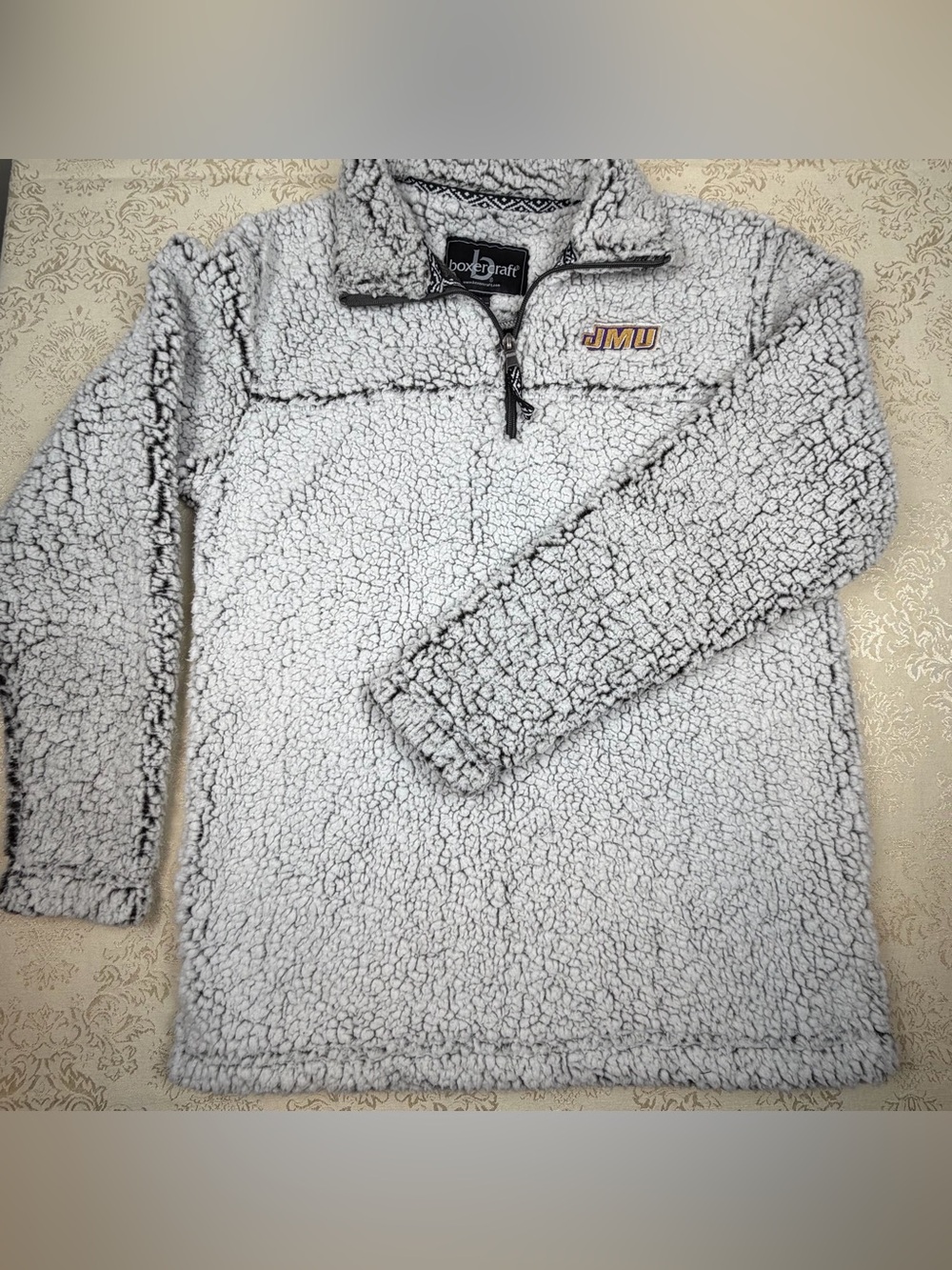 boxercraft White Sherpa Quarter-Zip Sweater with JMU Embroidery
